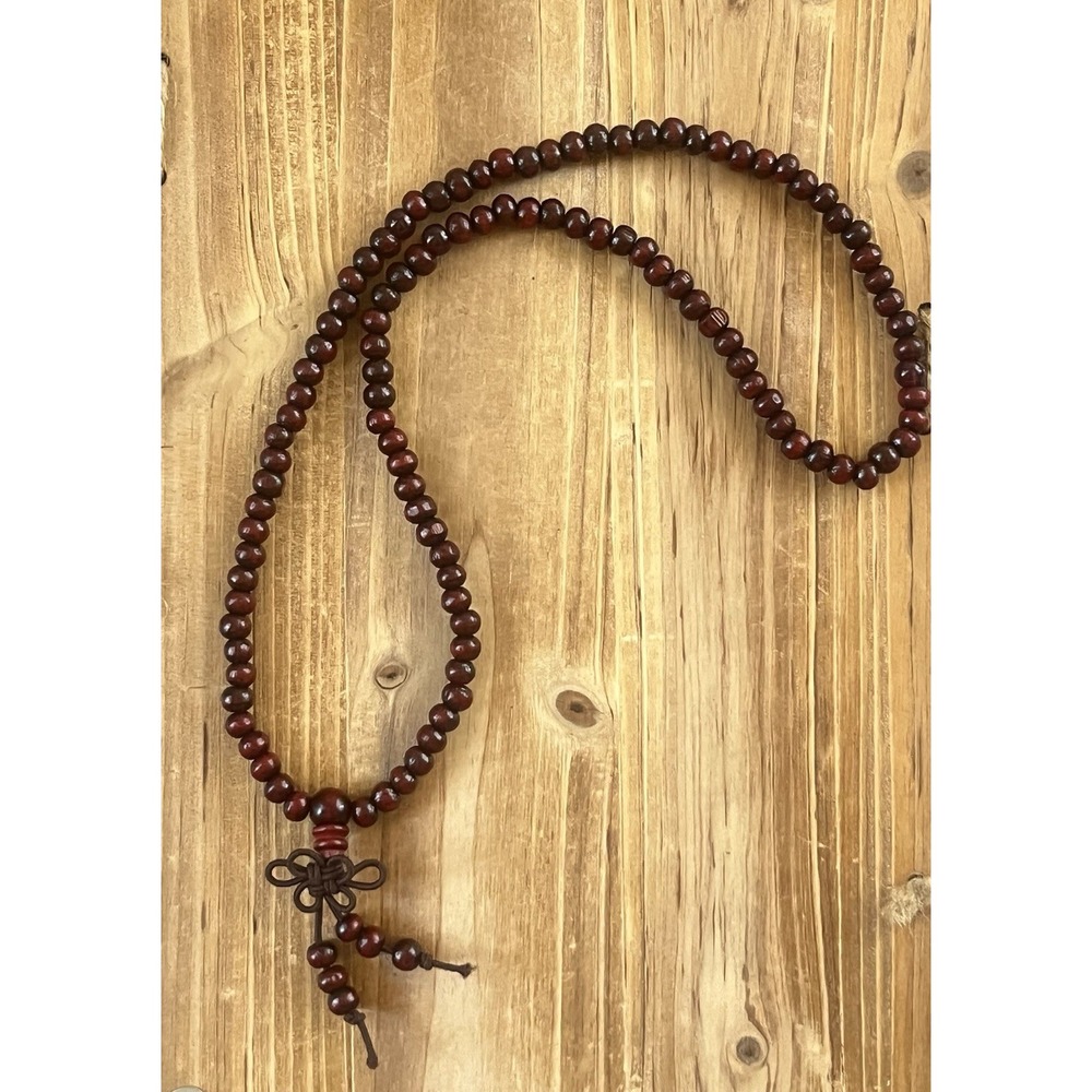 Red Sandalwood 108 Mala Mantra Beads + 3 Glass Markers For Meditation & Prayer
